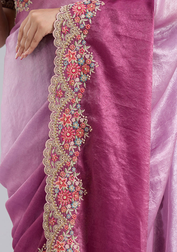 Lavender Threadwork Tissue Saree