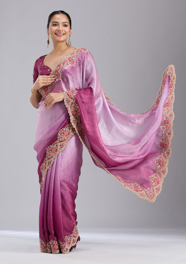 Lavender Threadwork Tissue Saree