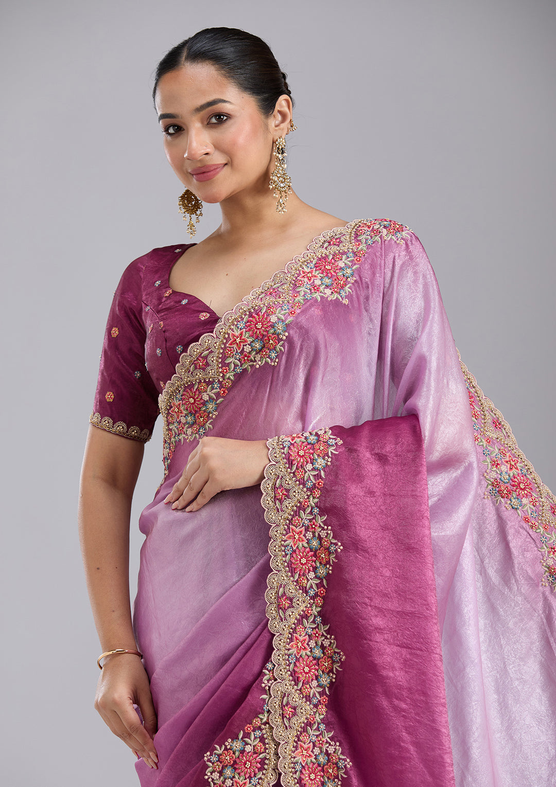 Lavender Threadwork Tissue Saree