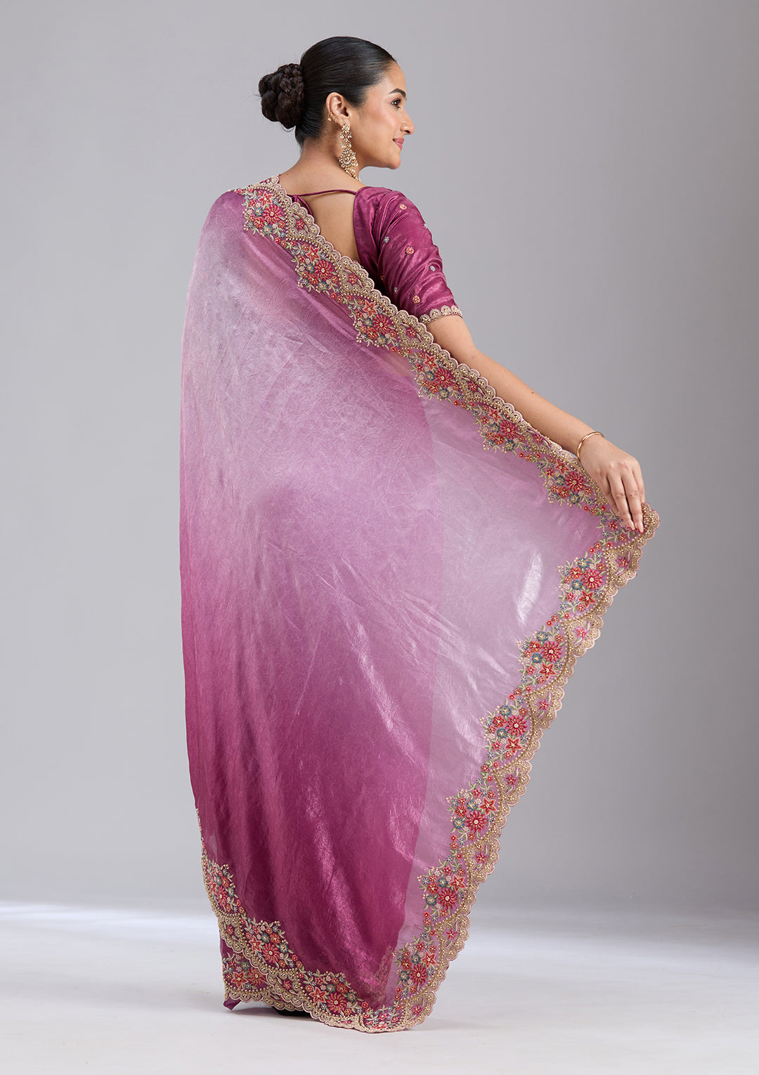 Lavender Threadwork Tissue Saree