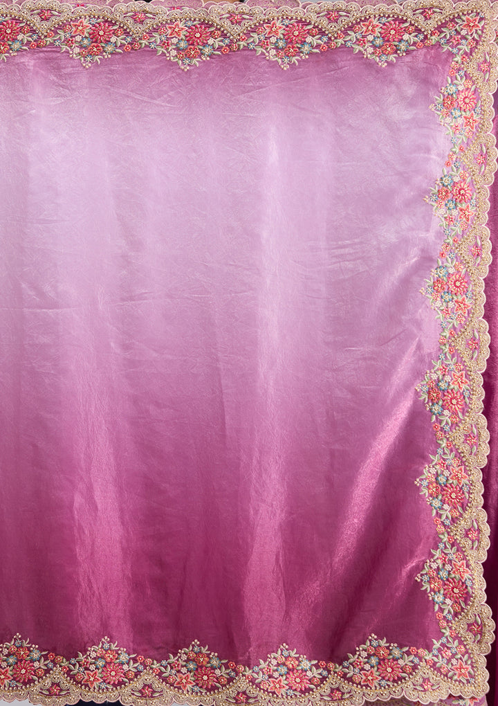 Lavender Threadwork Tissue Saree