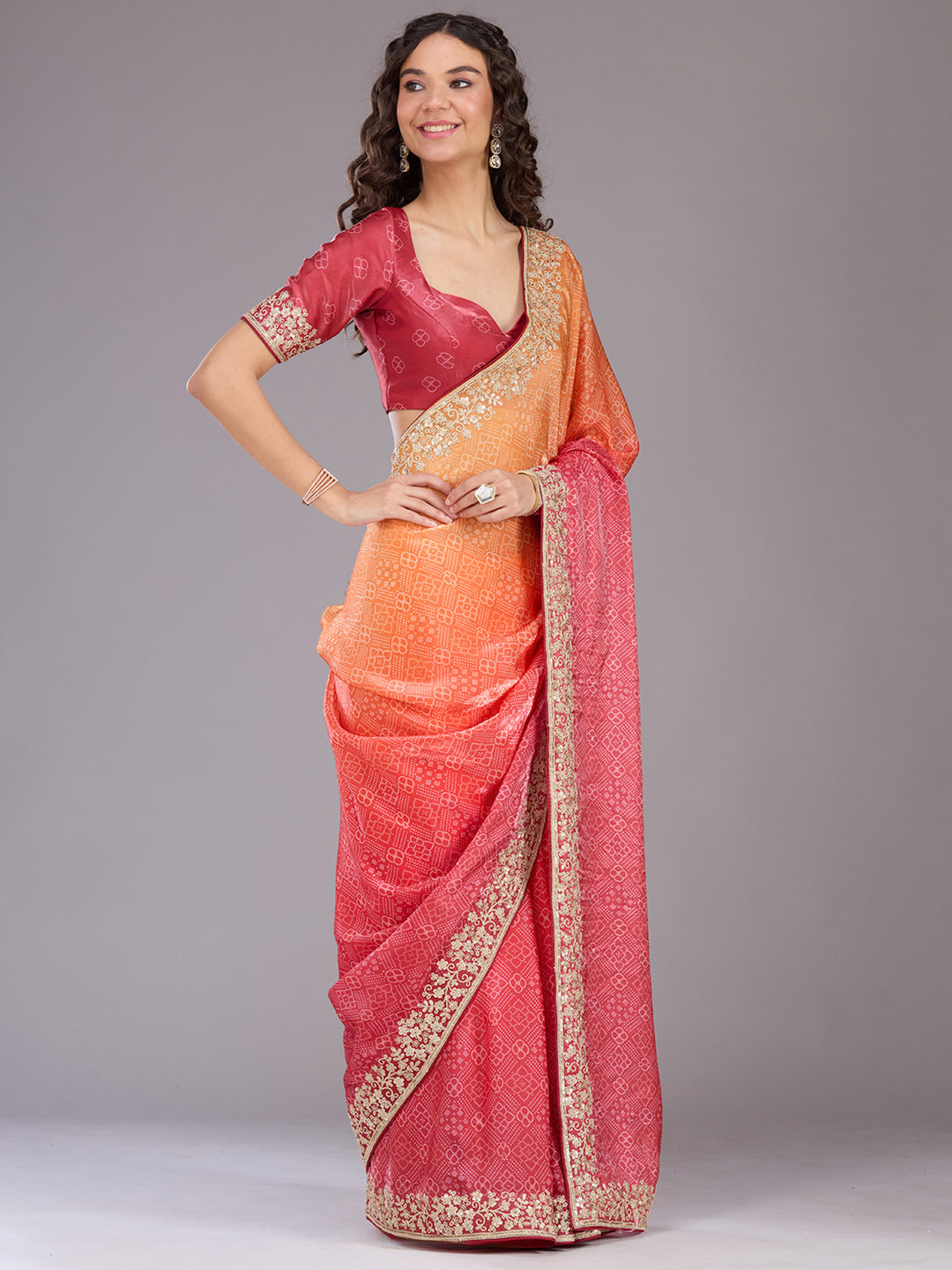 Orange Cording Organza Saree