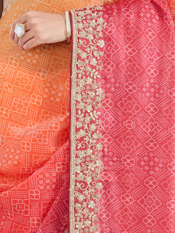 Orange Cording Organza Saree