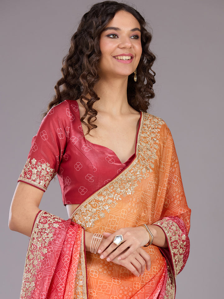 Orange Cording Organza Saree