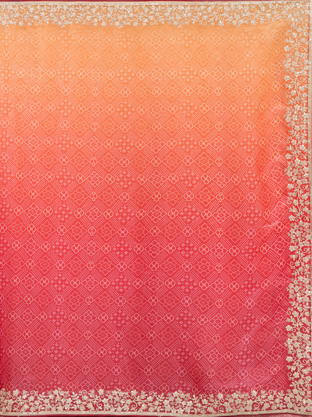 Orange Cording Organza Saree