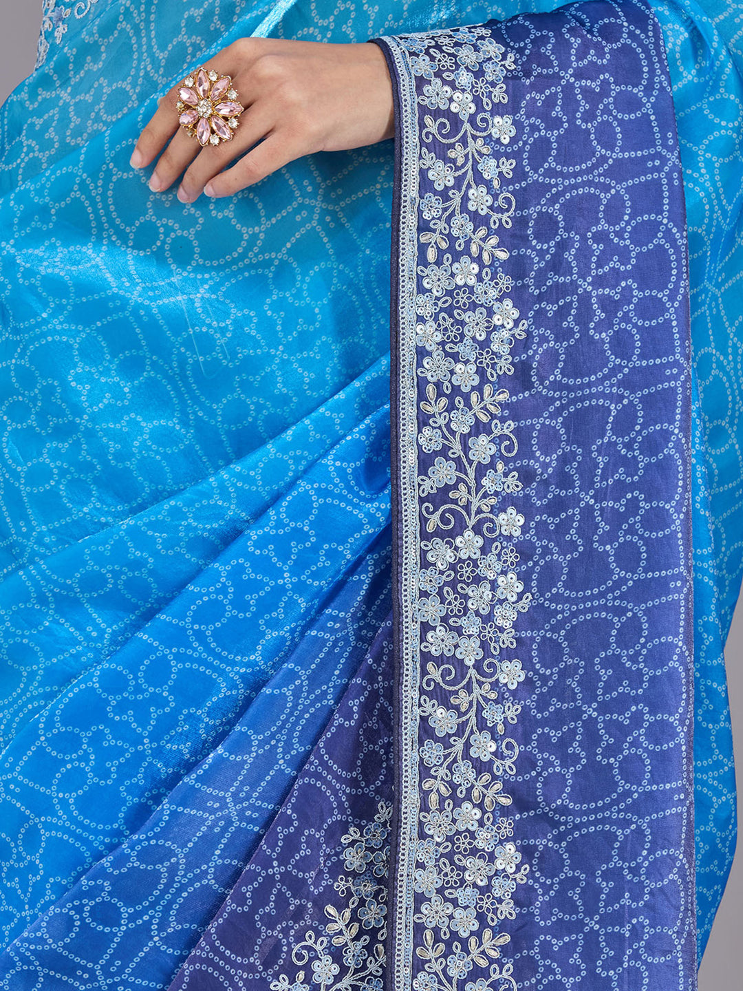 Sky Blue Cording Organza Saree