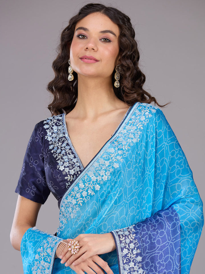 Sky Blue Cording Organza Saree