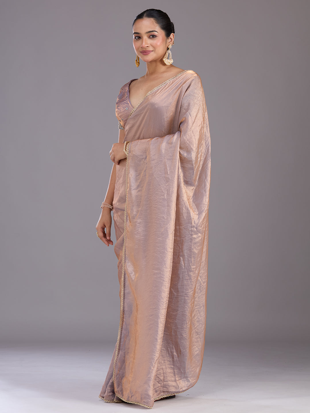 Grey Sequins Organza Saree