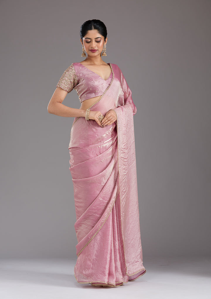 Onion Pink Sequins Organza Saree
