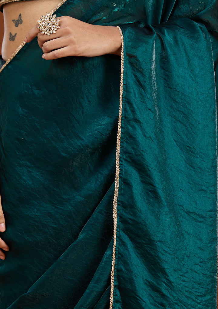 Bottle Green Sequins Tissue Saree