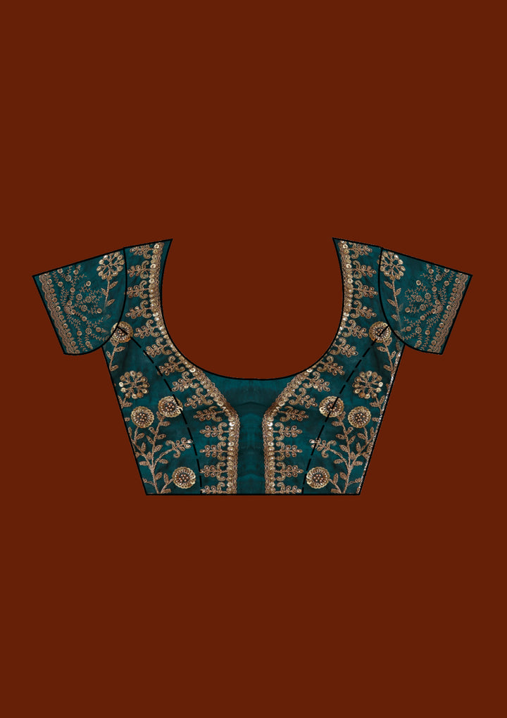 Bottle Green Sequins Tissue Saree