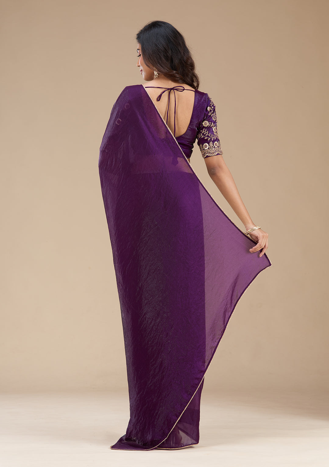Magenta Pink Threadwork Tissue Saree