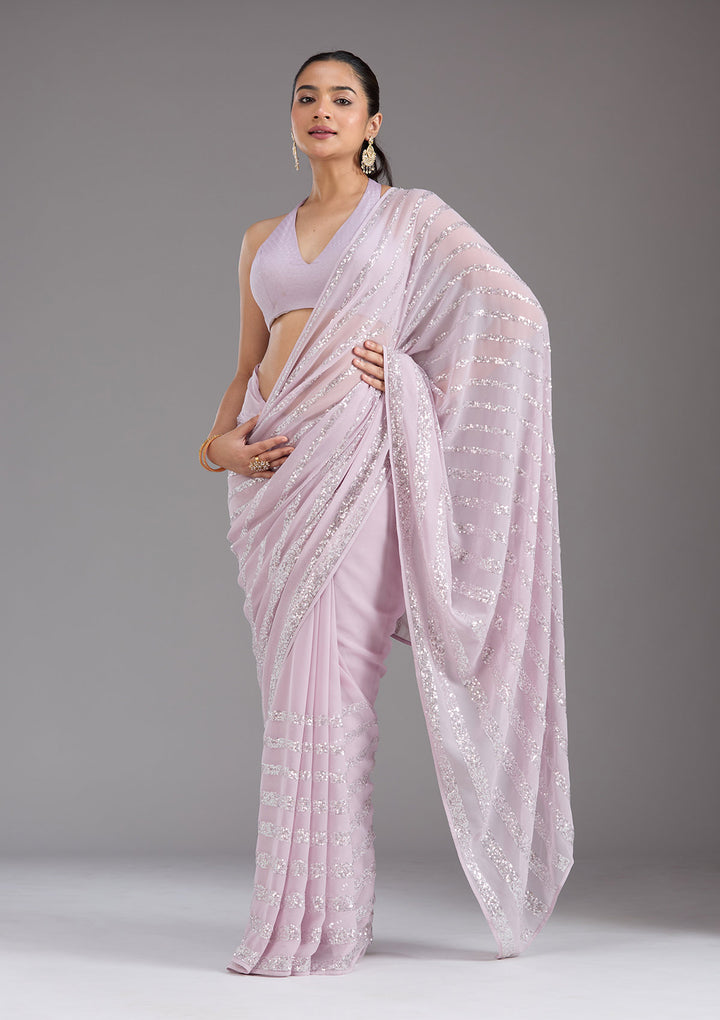 Lavender Sequins Georgette Saree