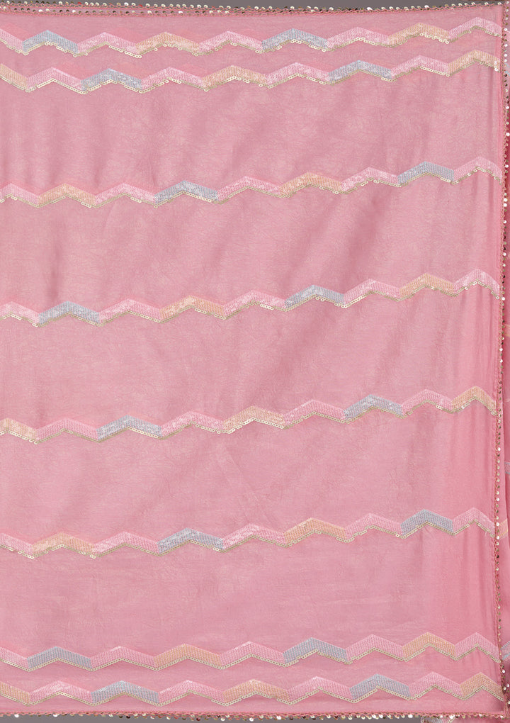 Baby Pink Sequins Semi Crepe Saree