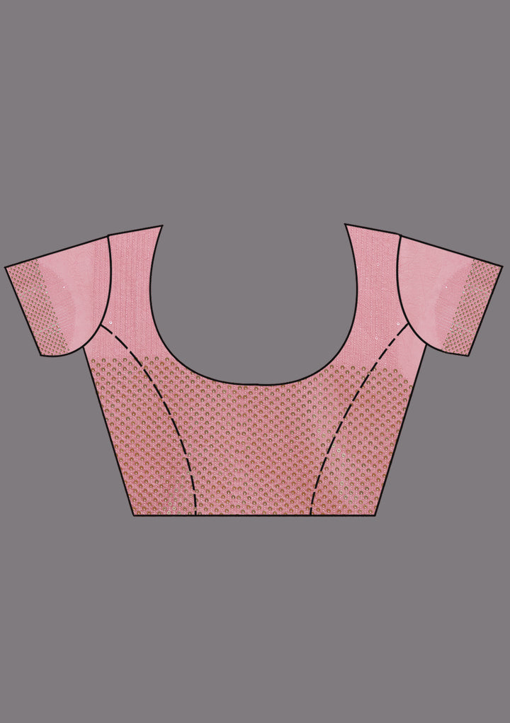 Baby Pink Sequins Semi Crepe Saree