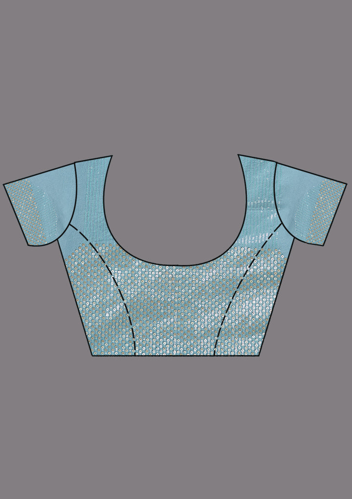 Sky Blue Sequins Semi Crepe Saree