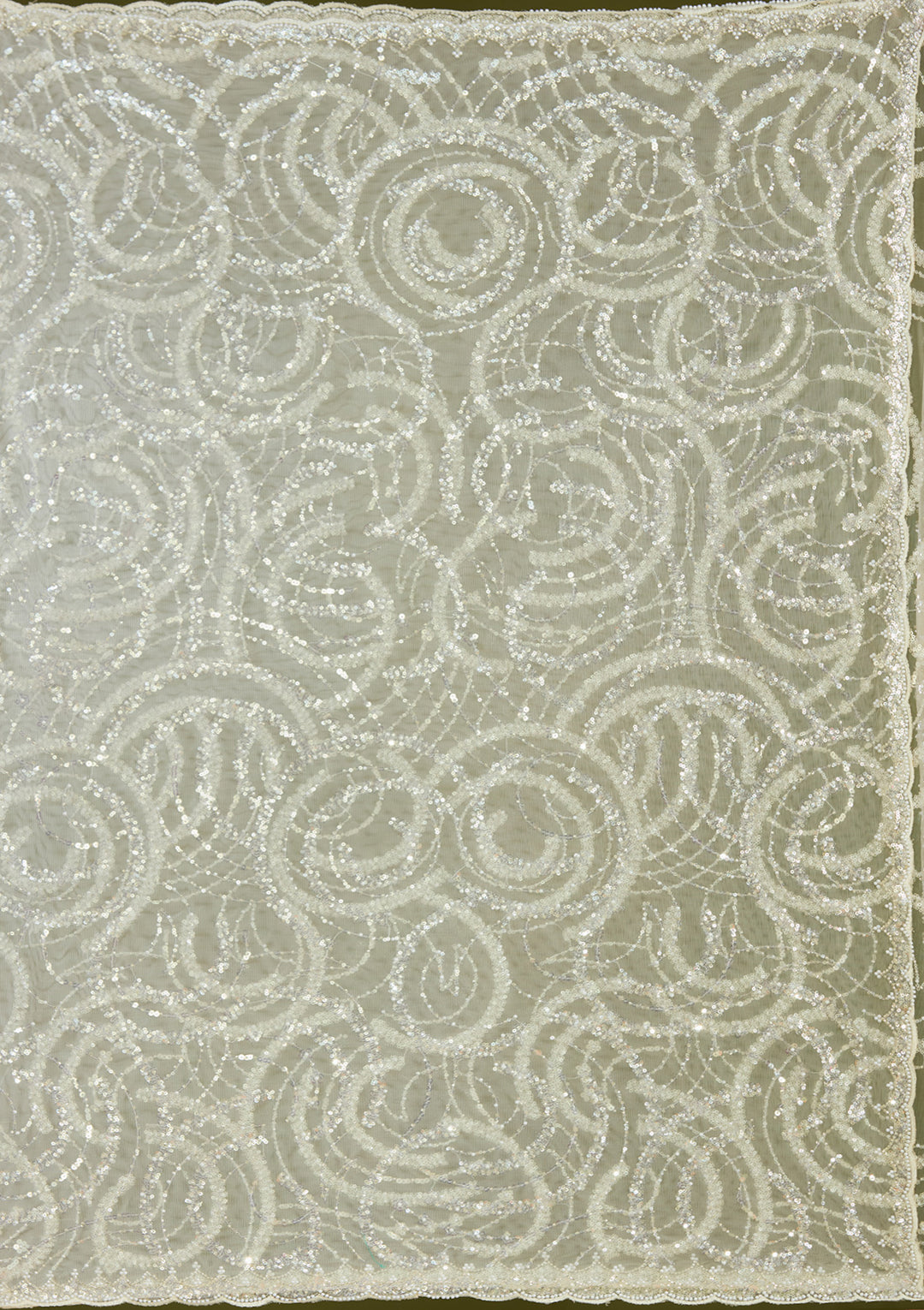 Beige Pearlwork Organza Saree