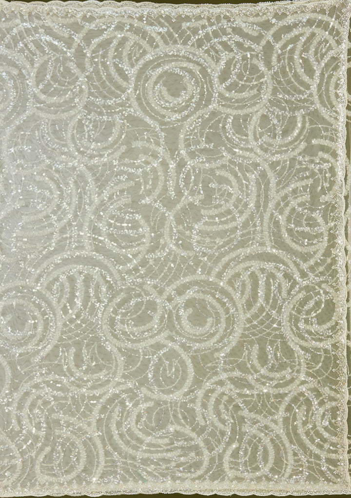 Beige Pearlwork Organza Saree