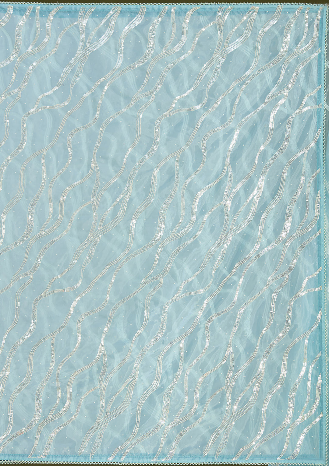 Sky Blue Pearlwork Organza Saree