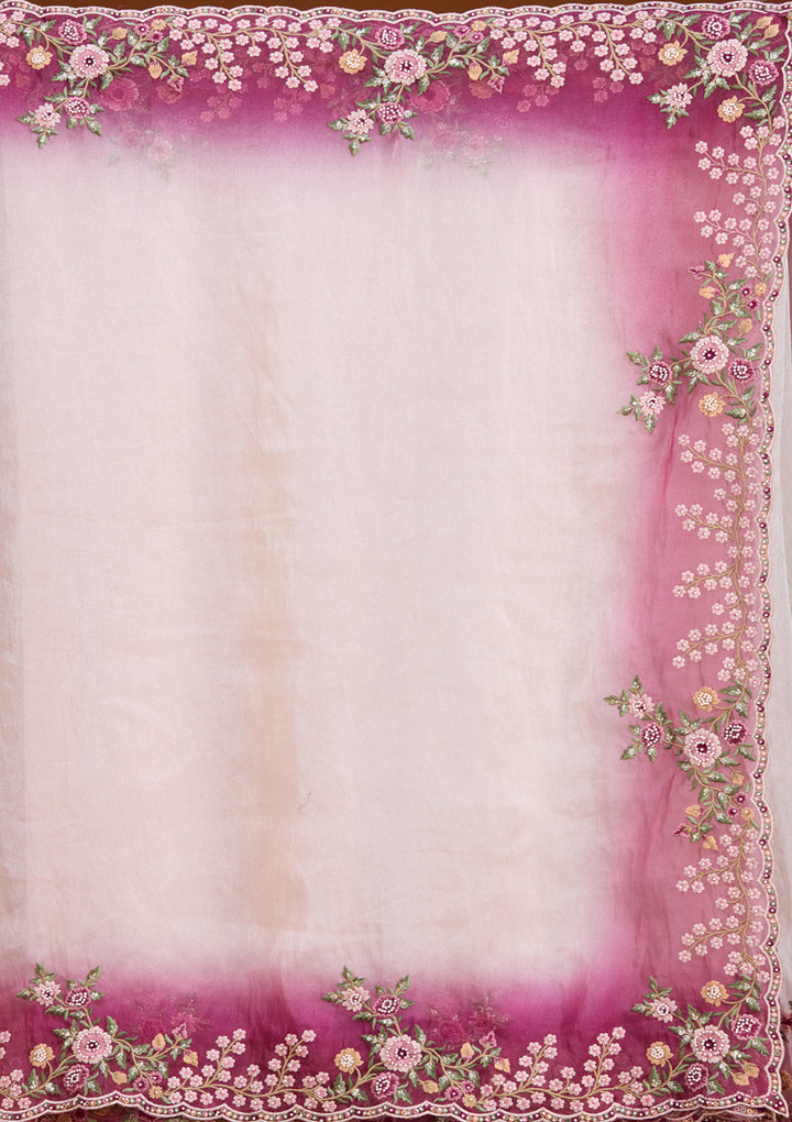 Cream Threadwork Tissue Saree