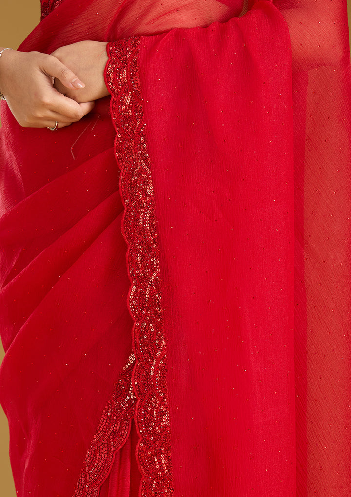 Red Sequins Chiffon Saree