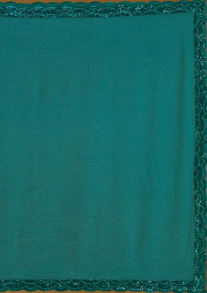 Teal Green Sequins Chiffon Saree