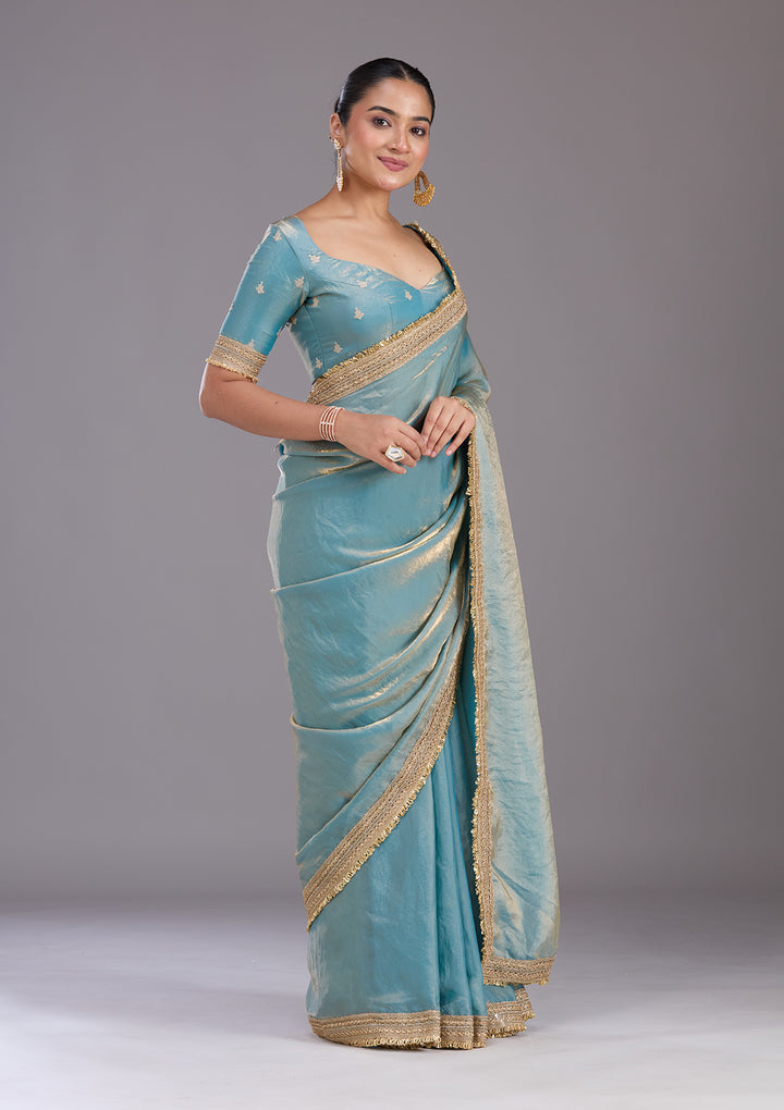 Blue Zariwork (Gold) Tissue Saree