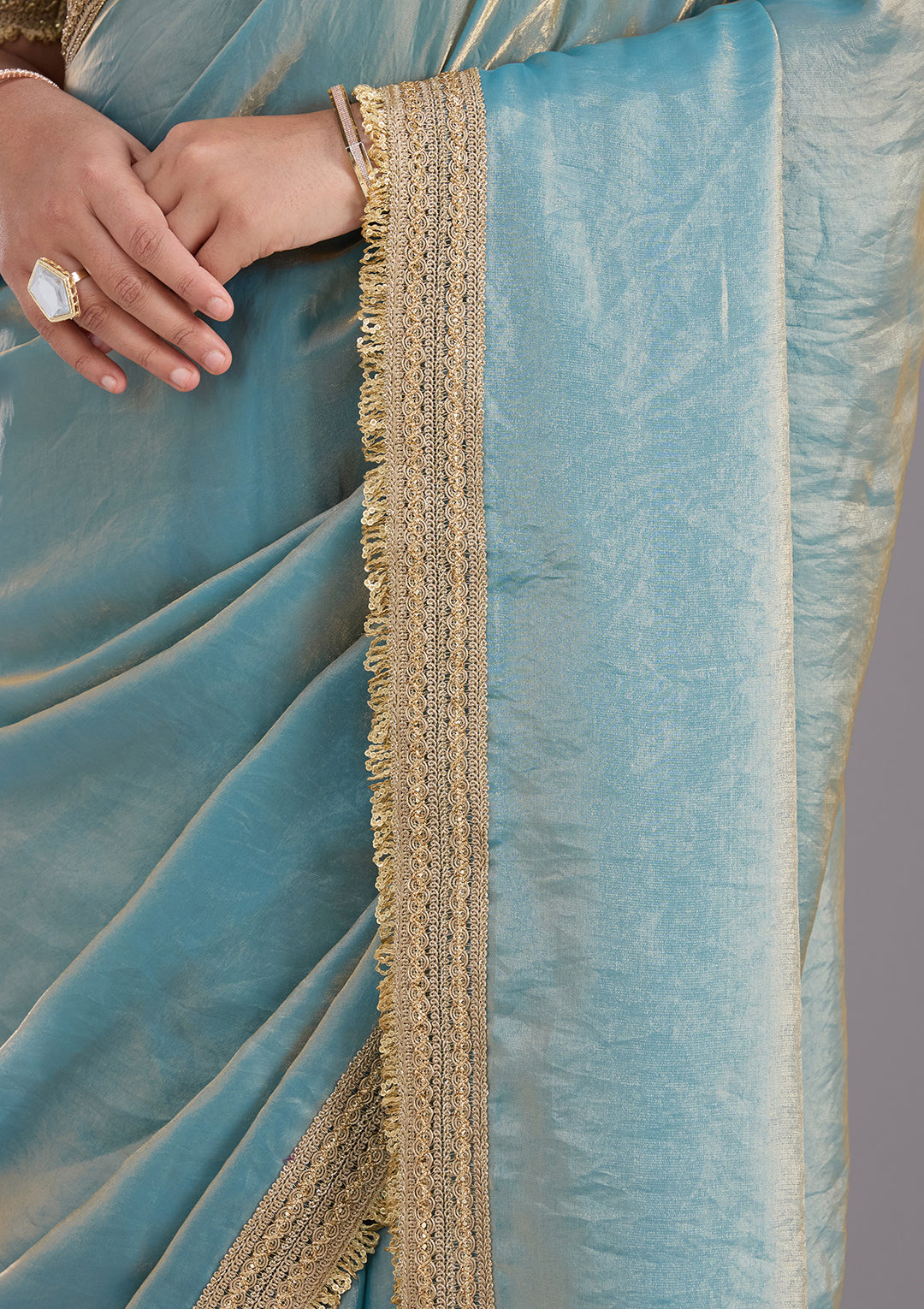 Blue Zariwork (Gold) Tissue Saree