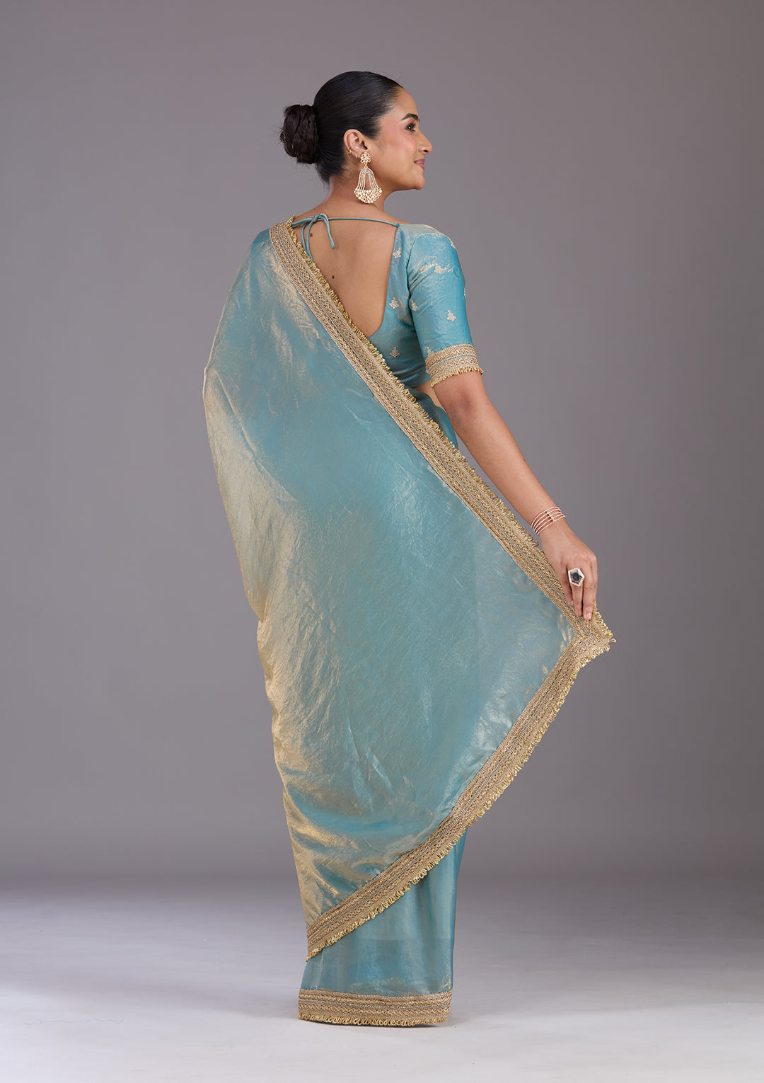 Blue Zariwork (Gold) Tissue Saree