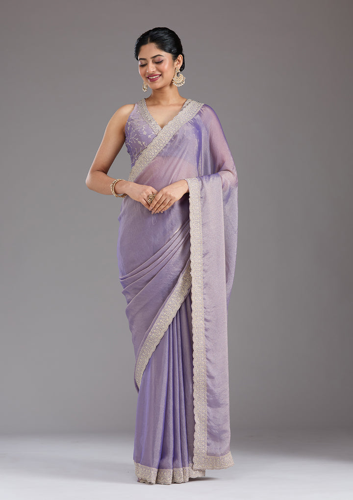 Lavender Zariwork (Silver) Tissue Saree