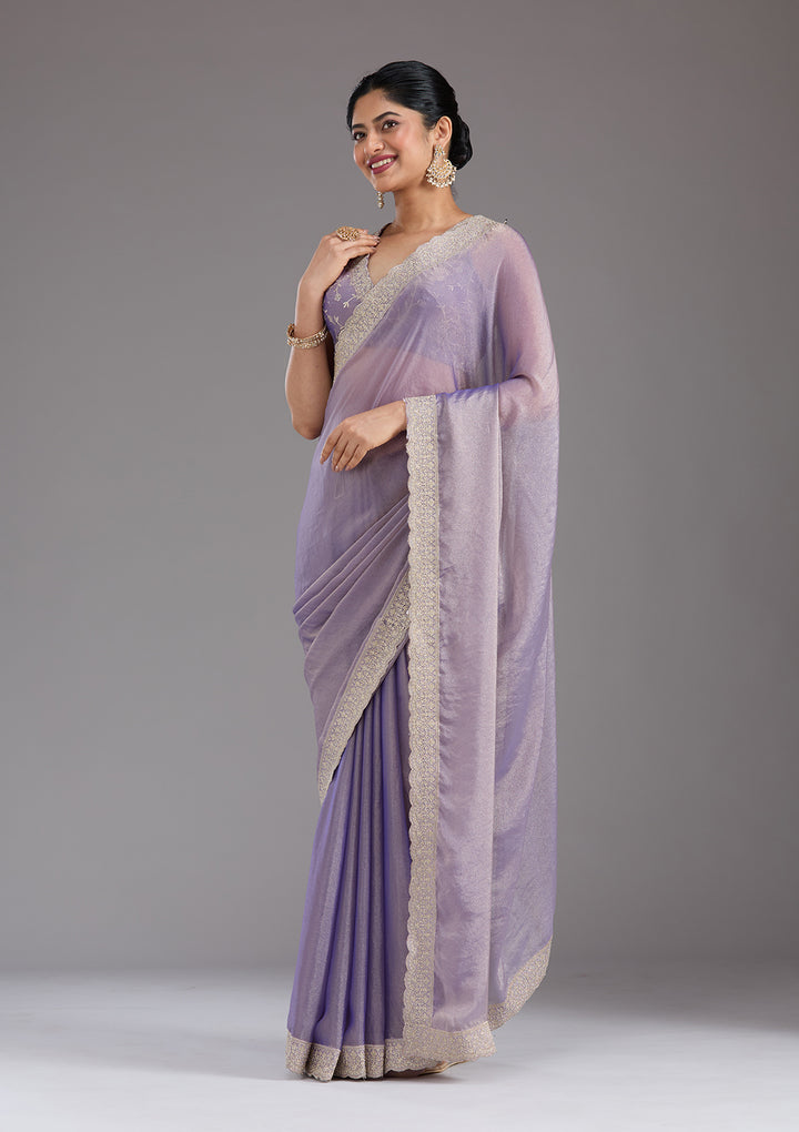 Lavender Zariwork (Silver) Tissue Saree