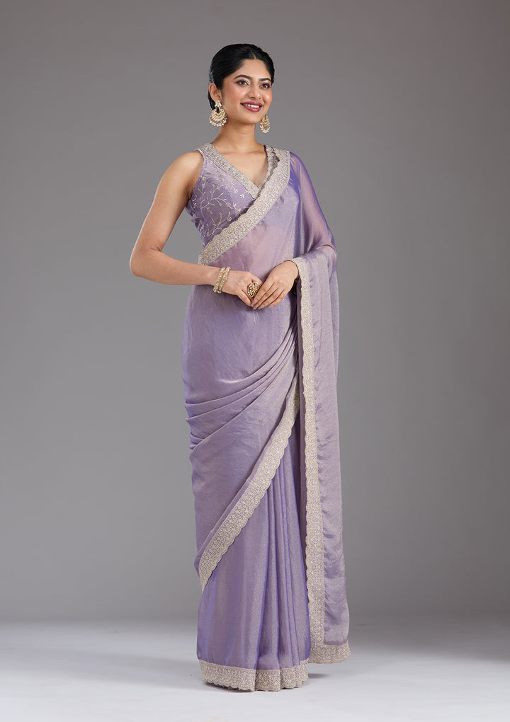 Lavender Zariwork (Silver) Tissue Saree