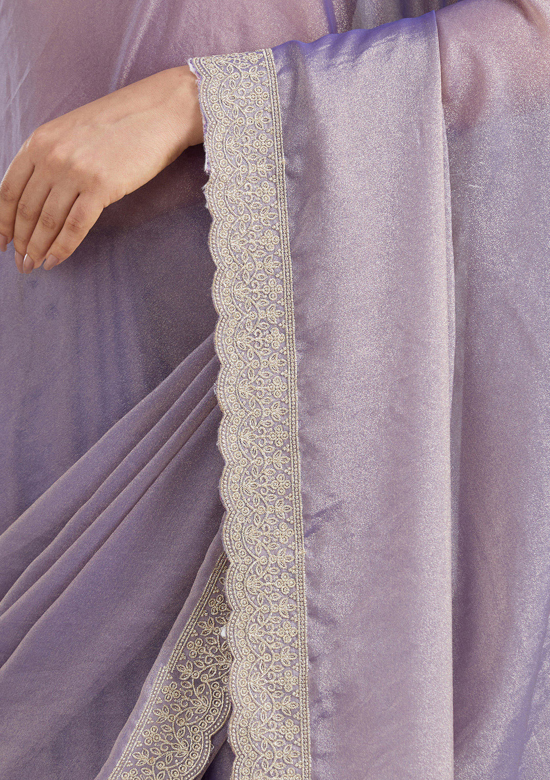 Lavender Zariwork (Silver) Tissue Saree