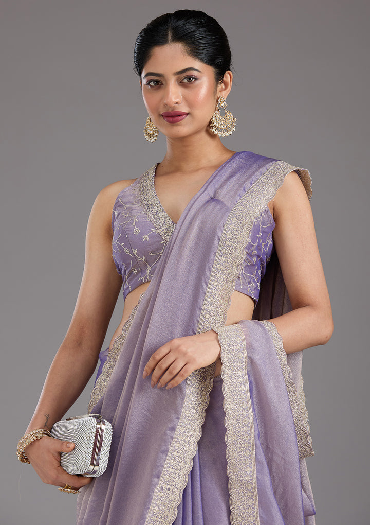 Lavender Zariwork (Silver) Tissue Saree