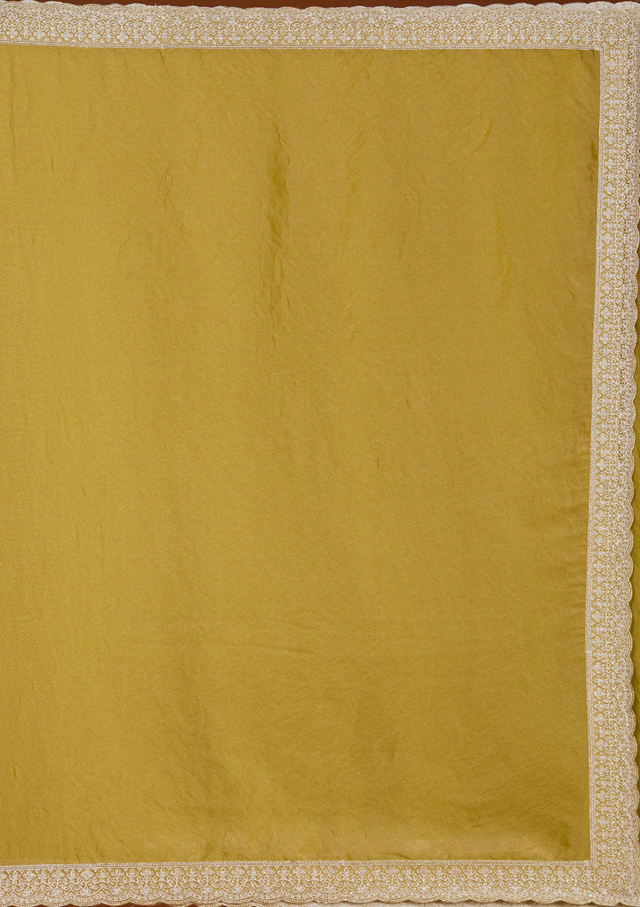 Lime Green Zariwork (Silver) Tissue Saree