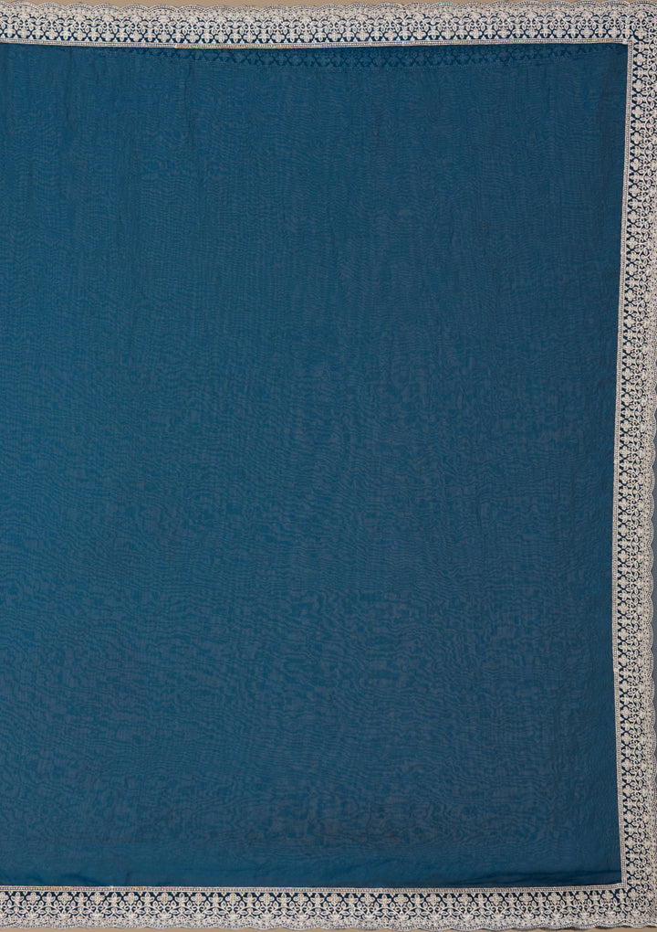 Navy Blue Zariwork (Silver) Tissue Saree