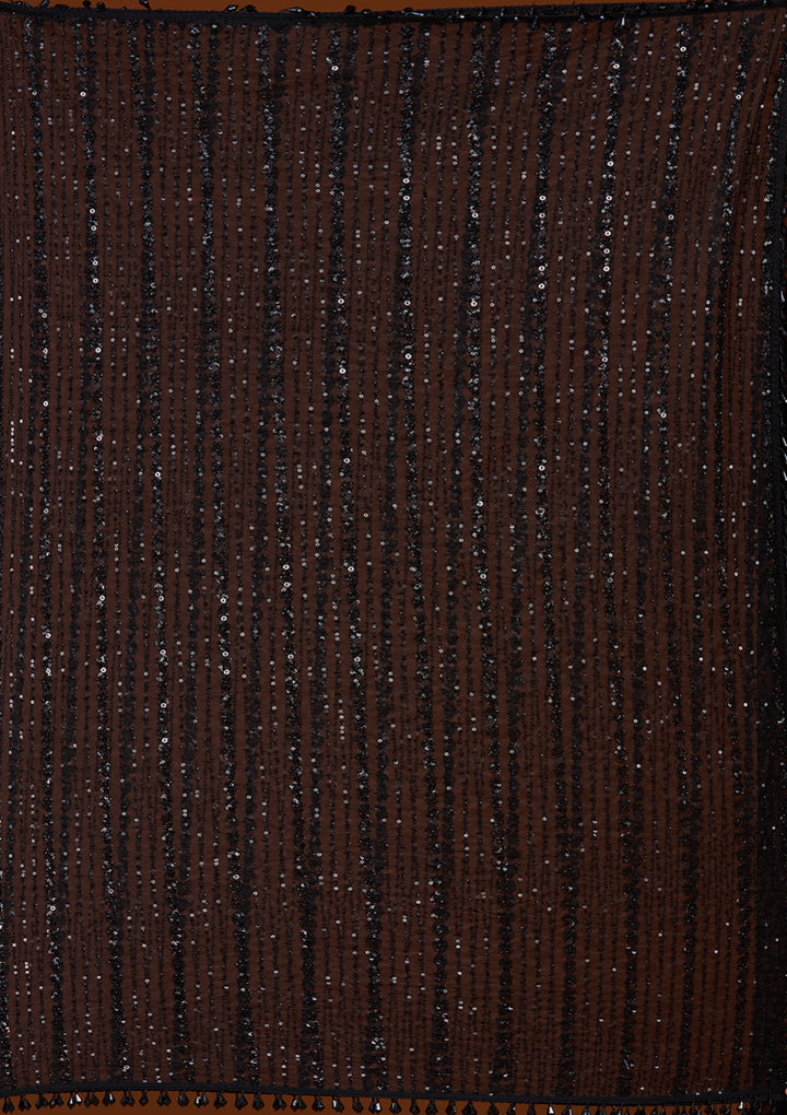 Black Sequins Net Saree