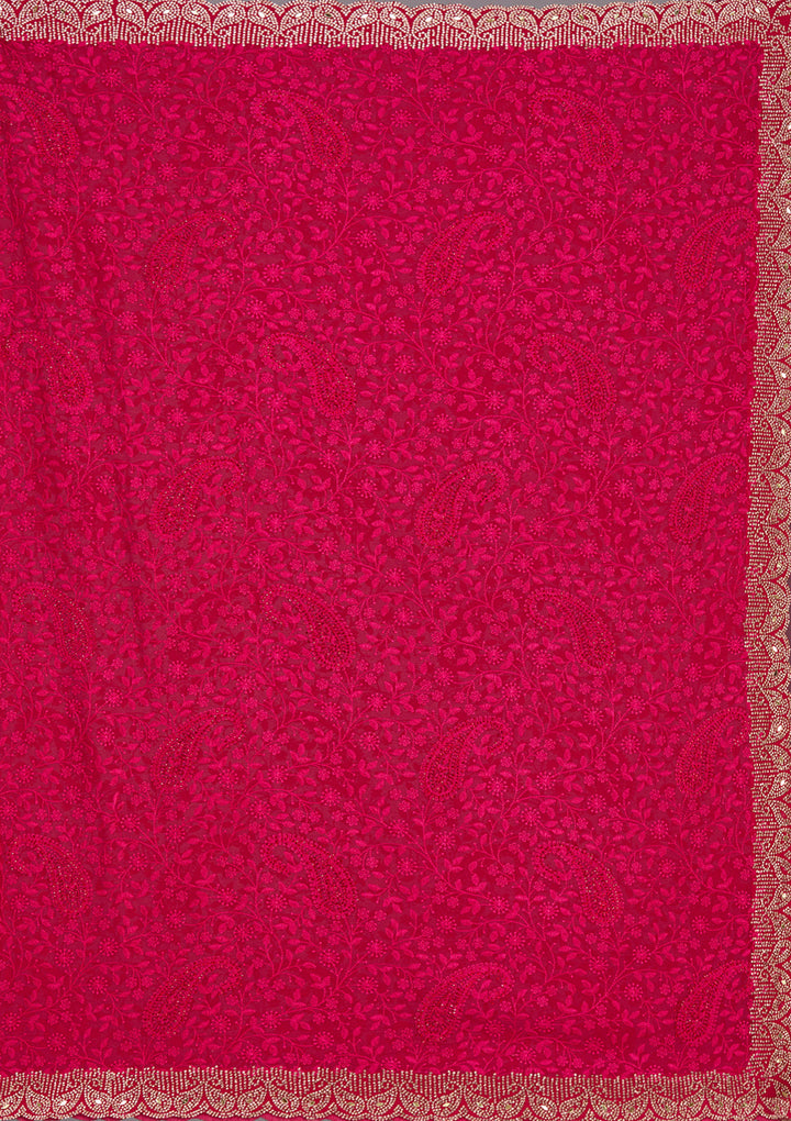 Magenta Pink Threadwork Georgette Saree