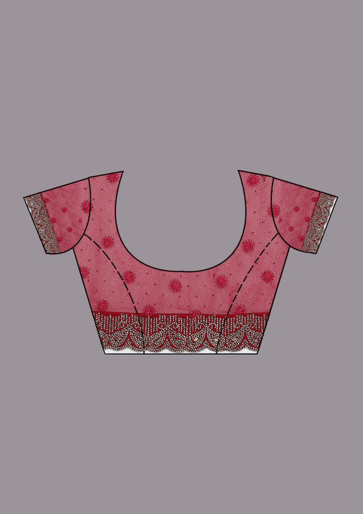 Magenta Pink Threadwork Georgette Saree