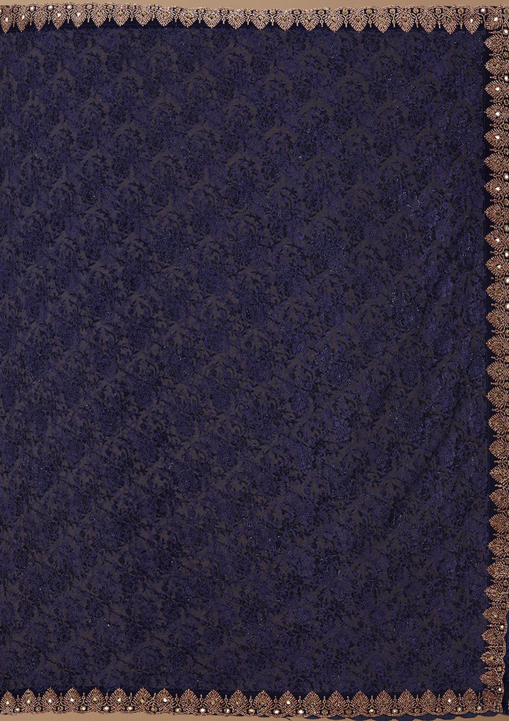 Navy Blue Threadwork Georgette Saree