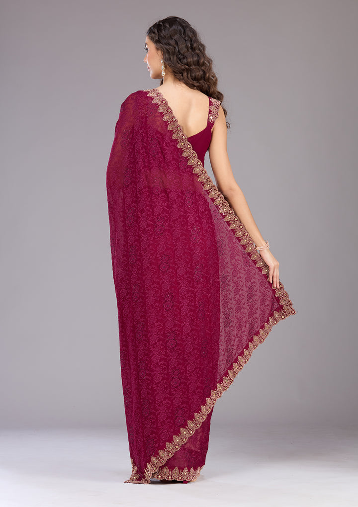 Wine Threadwork Georgette Saree