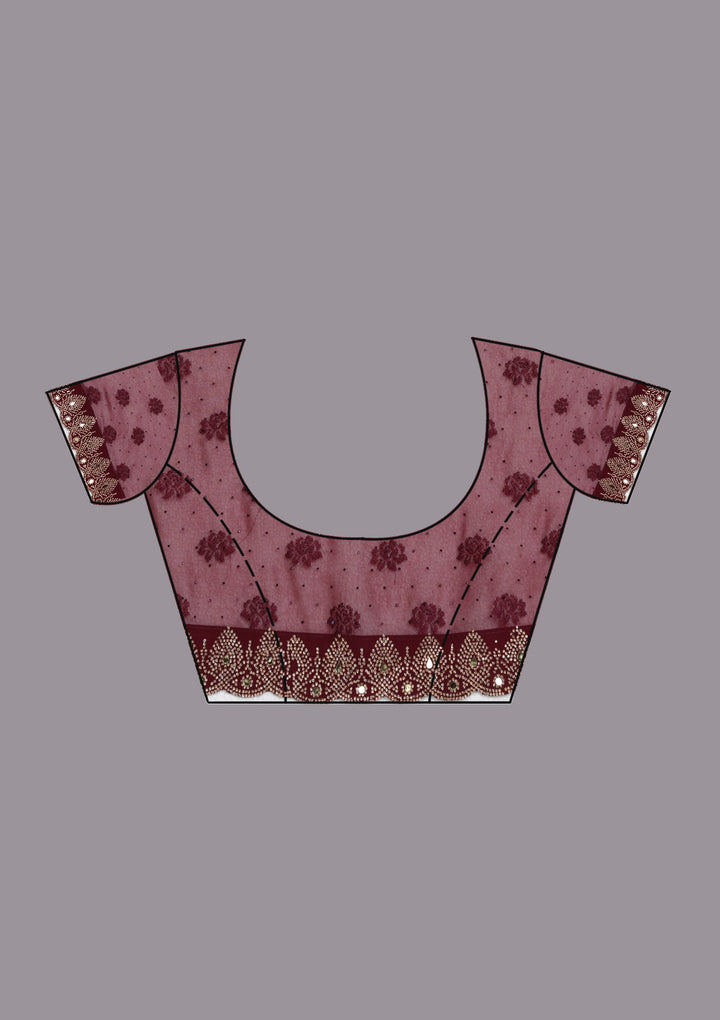 Wine Threadwork Georgette Saree