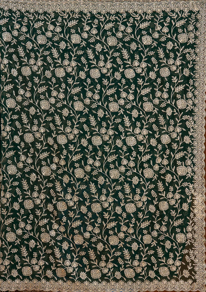 Bottle Green Zariwork (Gold) Georgette Saree
