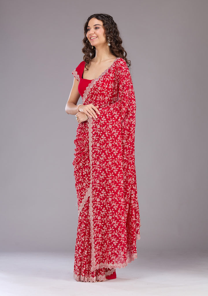 Maroon Zariwork (Silver) Georgette Saree