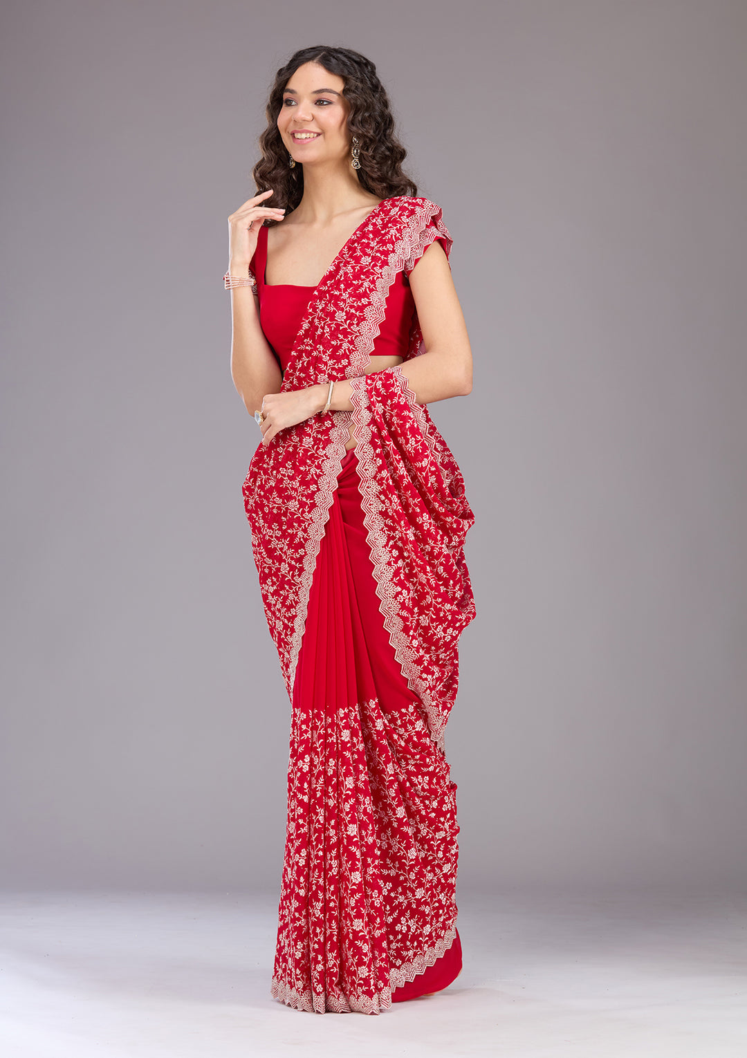 Maroon Zariwork (Silver) Georgette Saree