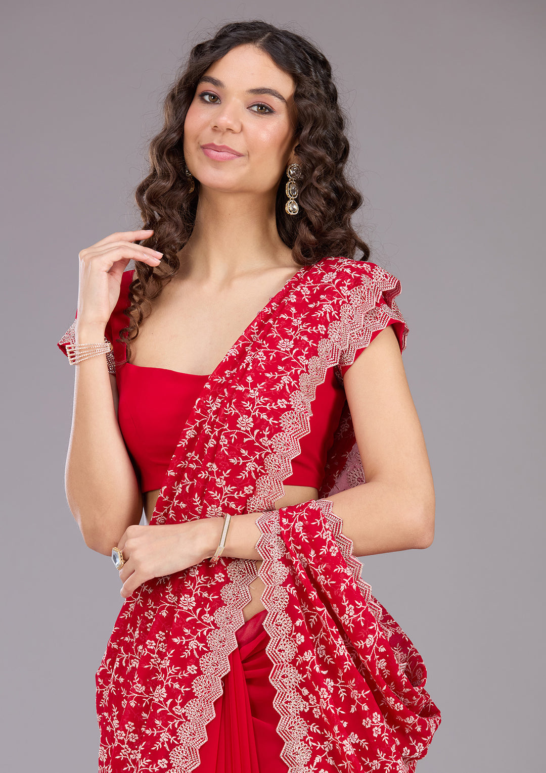 Maroon Zariwork (Silver) Georgette Saree