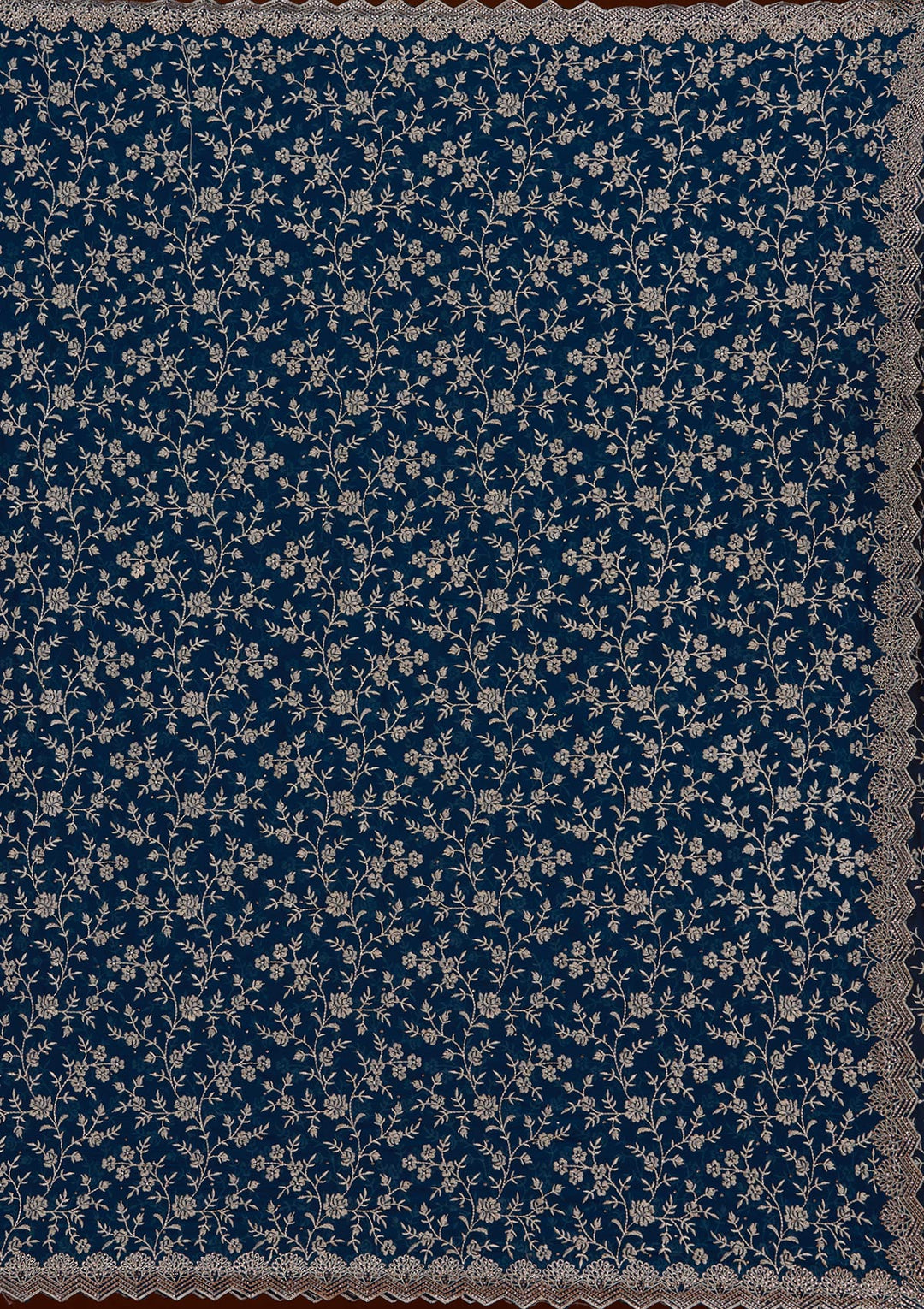 Peacock Blue Zariwork (Silver) Georgette Saree