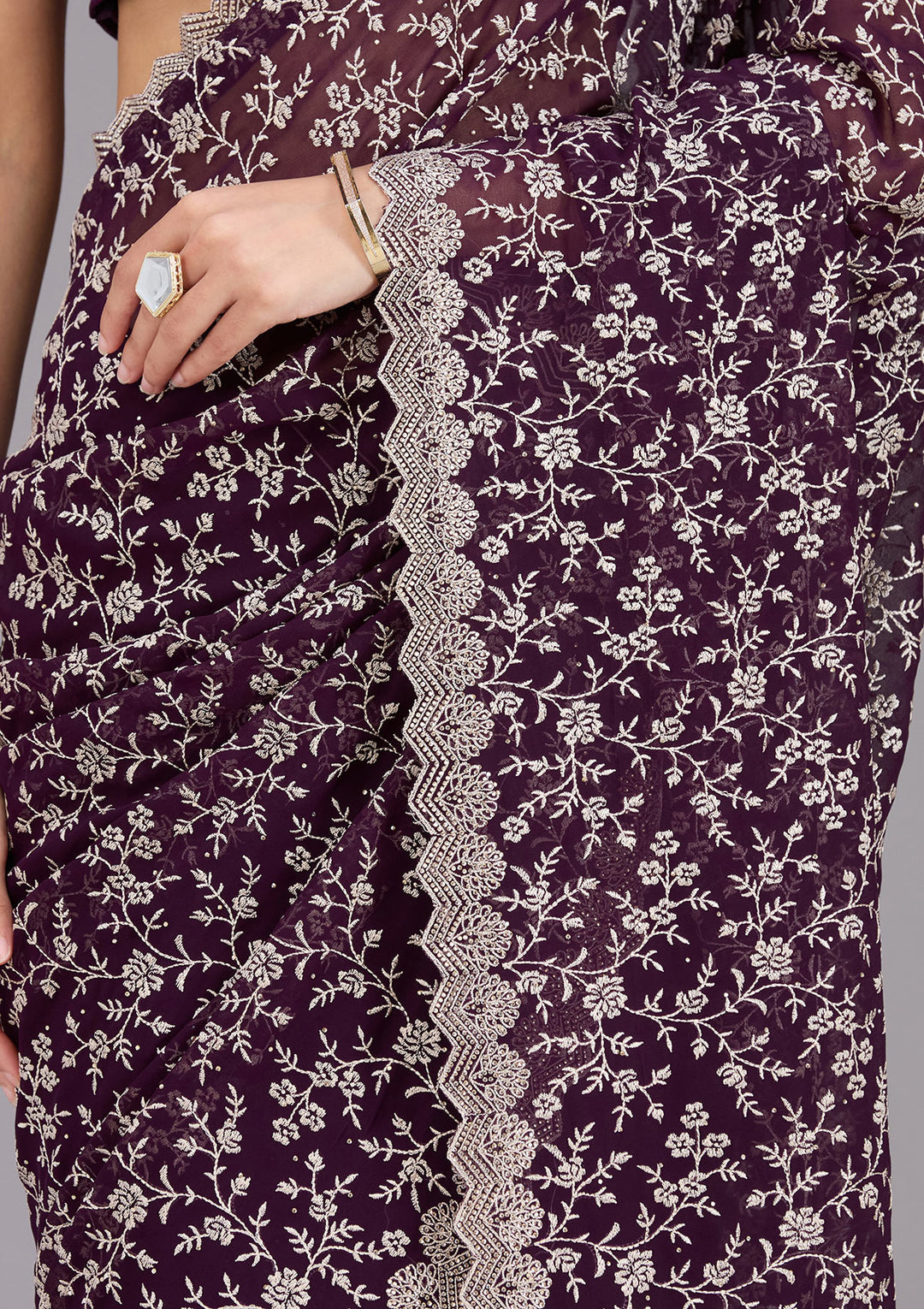 Purple Zariwork (Silver) Georgette Saree