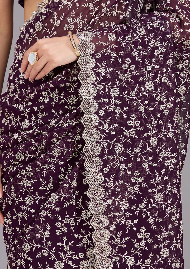 Purple Zariwork (Silver) Georgette Saree