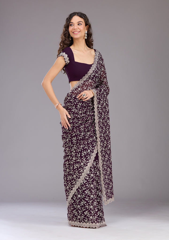 Purple Zariwork (Silver) Georgette Saree